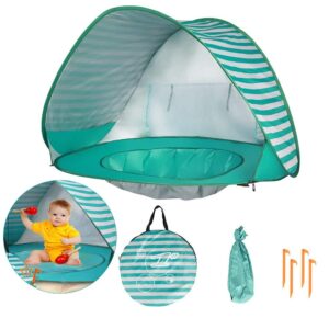baby beach tent with pool, upf 50+ beach sun shelter outdoor tent for aged 0-3 baby and kids, parks and beach shade portable mini pool