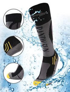 randy sun waterproof winter cycling warm socks, [sgs certified] unisex high performance fashion fishing gift for men sports socks grey&black s 1 pair