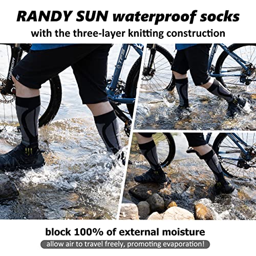 RANDY SUN Waterproof Winter Cycling Warm Socks, [SGS Certified] Unisex High Performance Fashion Fishing Gift for Men Sports Socks Grey&Black S 1 Pair