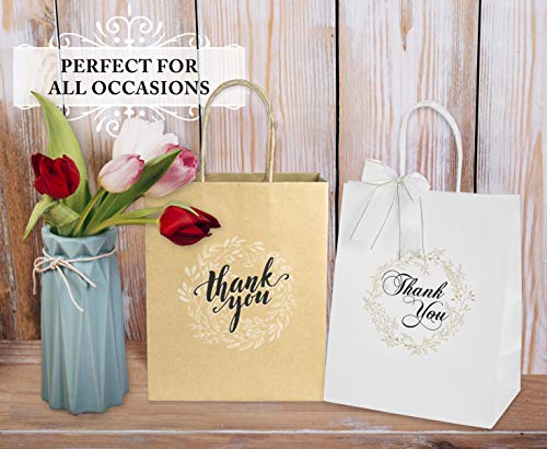 VHOB Artenkraft Medium Thank You Gift Bags Bulk with Handles 50pcs- Premium Brown Kraft Paper Bags for Wedding Birthday Graduation Party Favors Baby Shower Retail Merchandise 8x4.75x10 Inches (Brown)