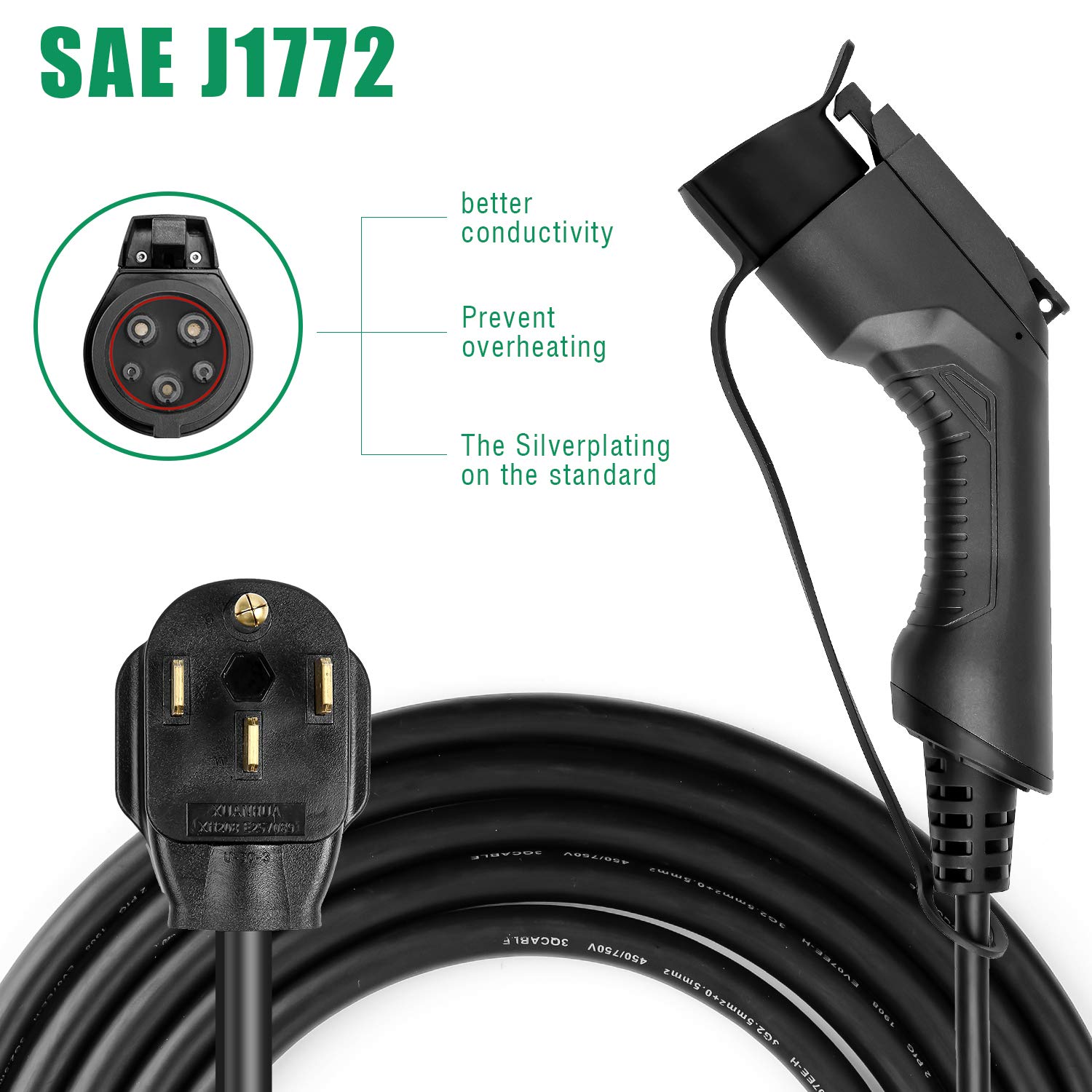 LEFANEV 40Amp EV Charger Level 2,25ft NEMA 14-50 9.6KW Portable Electric Vehicle Charging Station for Electric and Hybrid Vehicles