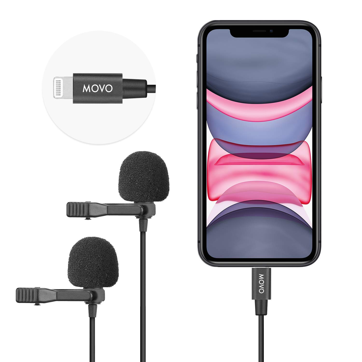 Movo Dual Lavalier Microphone System for iPhone - Auxiliary