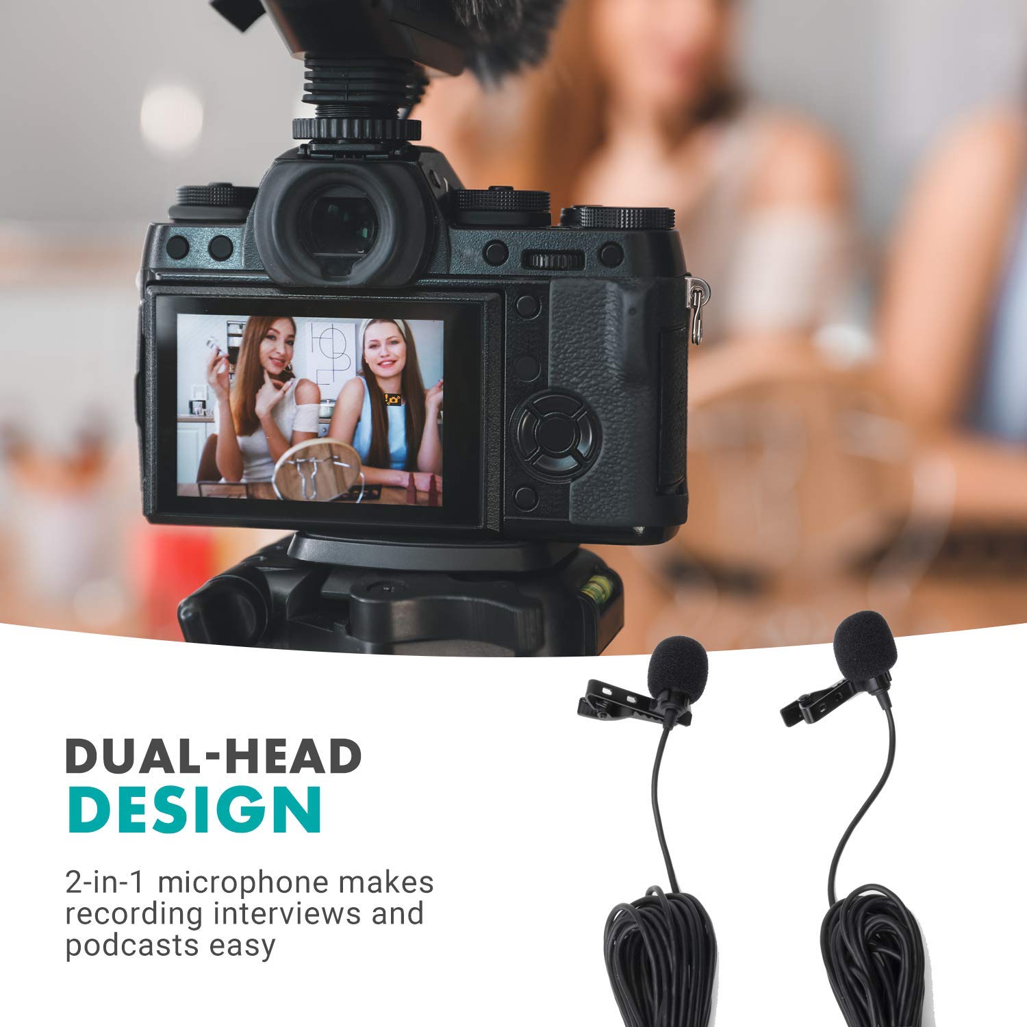 Movo Dual Lavalier Microphone System for iPhone - Auxiliary