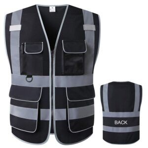 lohaswork reflective mesh safety vest - high visibility multi pockets breathable workwear, ansi/isea standard (medium, black)