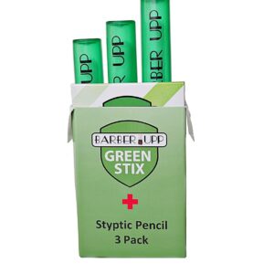 BarberUpp Green Stix + Styptic Pencil Set - Aluminum Sulfate Anti-Bleed Accessories for Shaving Nicks, Razor Cuts, Canker Sore - Block & Stop Bleeding Fast - For Men & Women, 3 Pencils & 20 Sticks