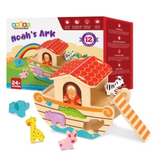 woody treasures wooden toys - noah's ark toy (educational & development toys, great gift for girls and boys)