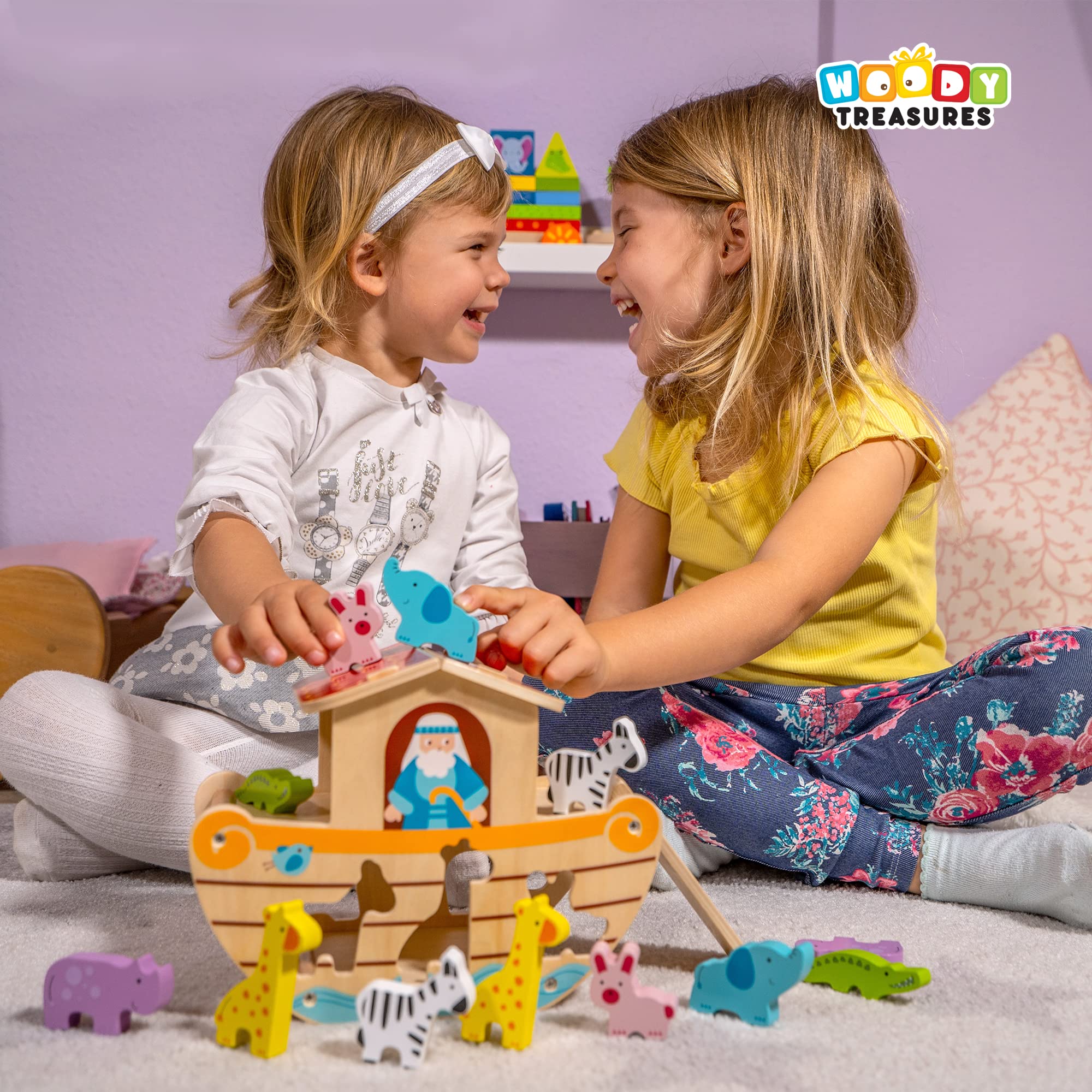 woody treasures Wooden Toys - Noah's Ark Toy (Educational & Development Toys, Great Gift for Girls and Boys)