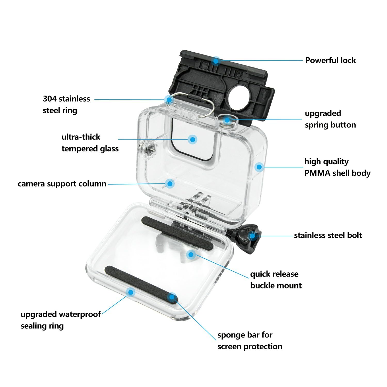 Suptig Waterproof Case Protective Underwater Dive Housing Compatible for GoPro Hero 8 Black Waterproof 196ft (60 Meters)