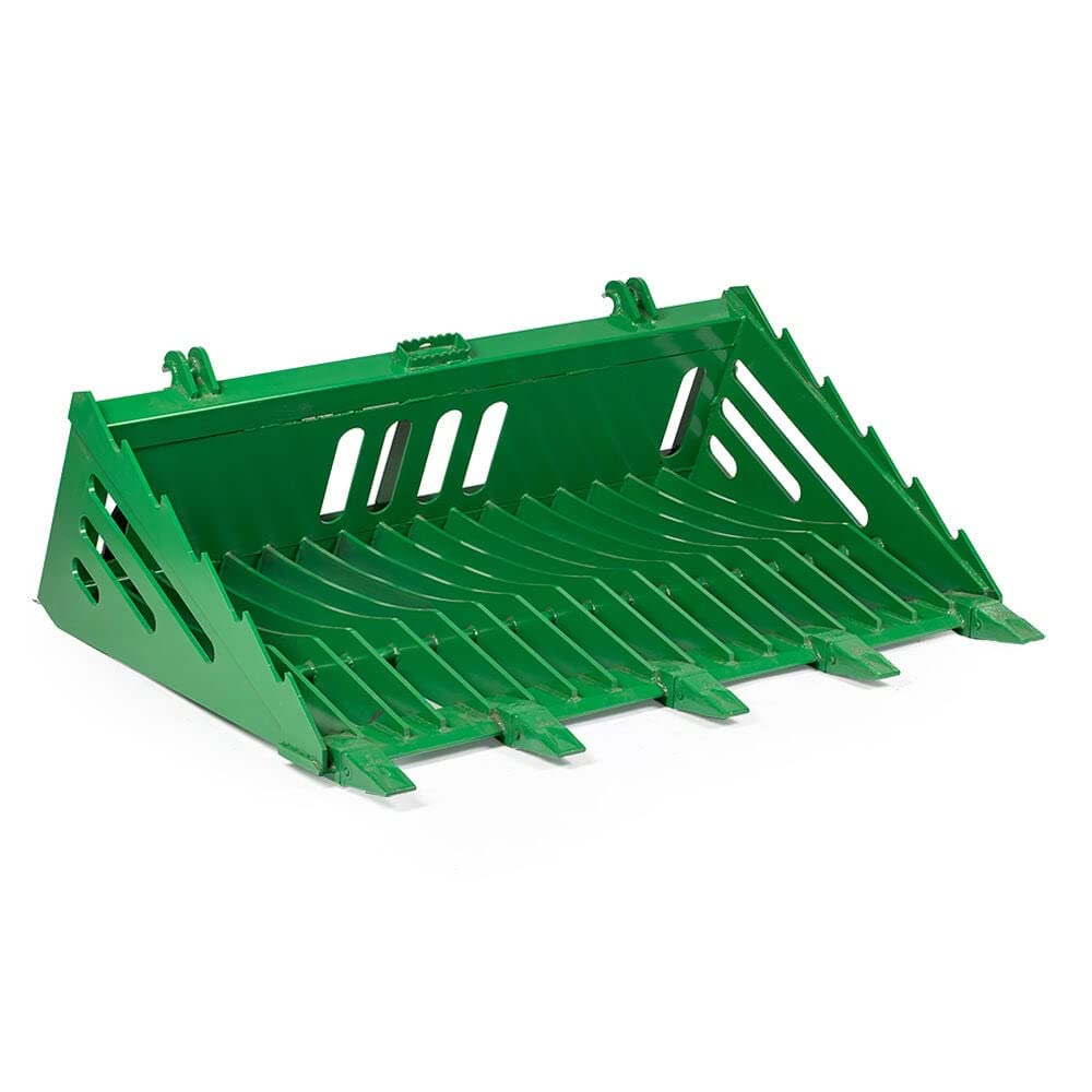 Titan Attachments 60in Fine Grade Skeleton Rock Bucket with Teeth for John Deere Loader with Hook and Pin Connection