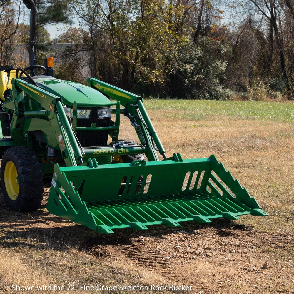 Titan Attachments 60in Fine Grade Skeleton Rock Bucket with Teeth for John Deere Loader with Hook and Pin Connection