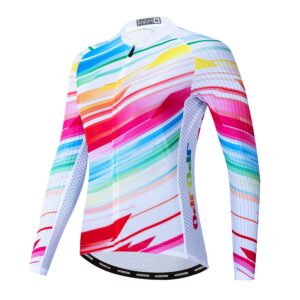 jpojpo women's cycling jersey long sleeve bike shirts tops lycal cuff reflective xl colorful