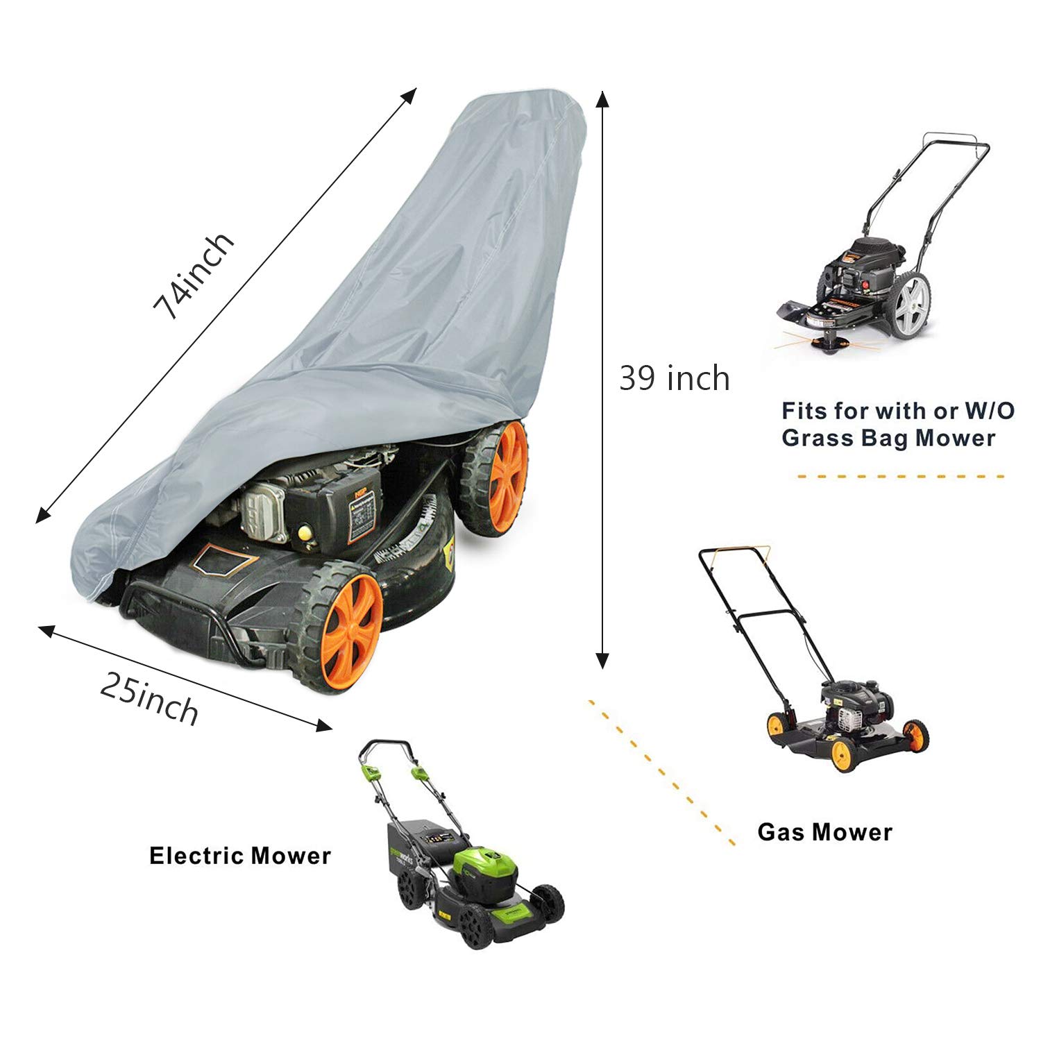 SEAZEN Waterproof Heavy Duty Lawn Mower Cover, UV and Dust Protection Push Mower Cover, Universal Fit with Drawstring & Storage Bag