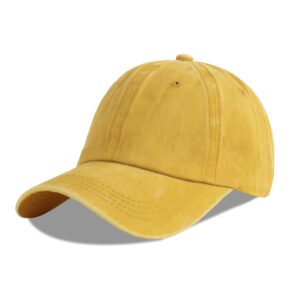 langzhen unisex baseball cap 100% cotton fits men women washed denim adjustable dad hat(yellow, large)