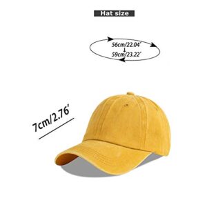 LANGZHEN Unisex Baseball Cap 100% Cotton Fits Men Women Washed Denim Adjustable Dad Hat(Yellow, Large)