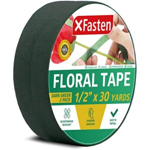 xfasten wide floral tapes for bouquet 1/2-inch x 30 yards - dark green (2-pack) bouquet stem wrap tape for florist – waterproof boutineer tape for flower stem wrap and craft adhesive