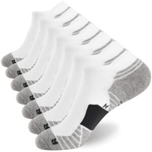 wander men's athletic running socks 7 pairs thick cushion ankle socks for men sport low cut socks 6-9/10-12 (7 pairs white grey, shoe size: 10-12)