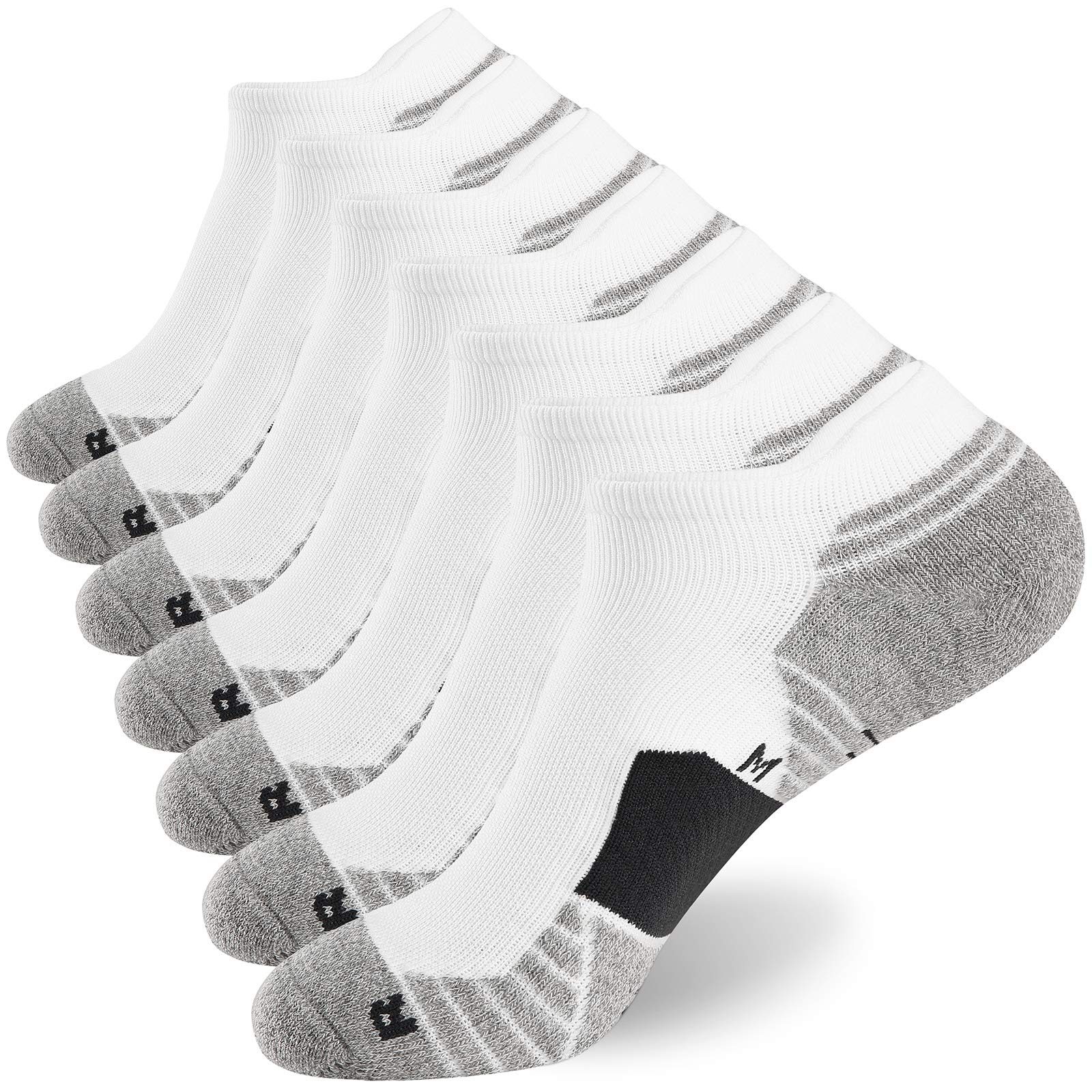 WANDER Men's Athletic Running Socks 7 Pairs Thick Cushion Ankle Socks for Men Sport Low Cut Socks 6-9/10-12 (7 Pairs White Grey, Shoe Size: 10-12)