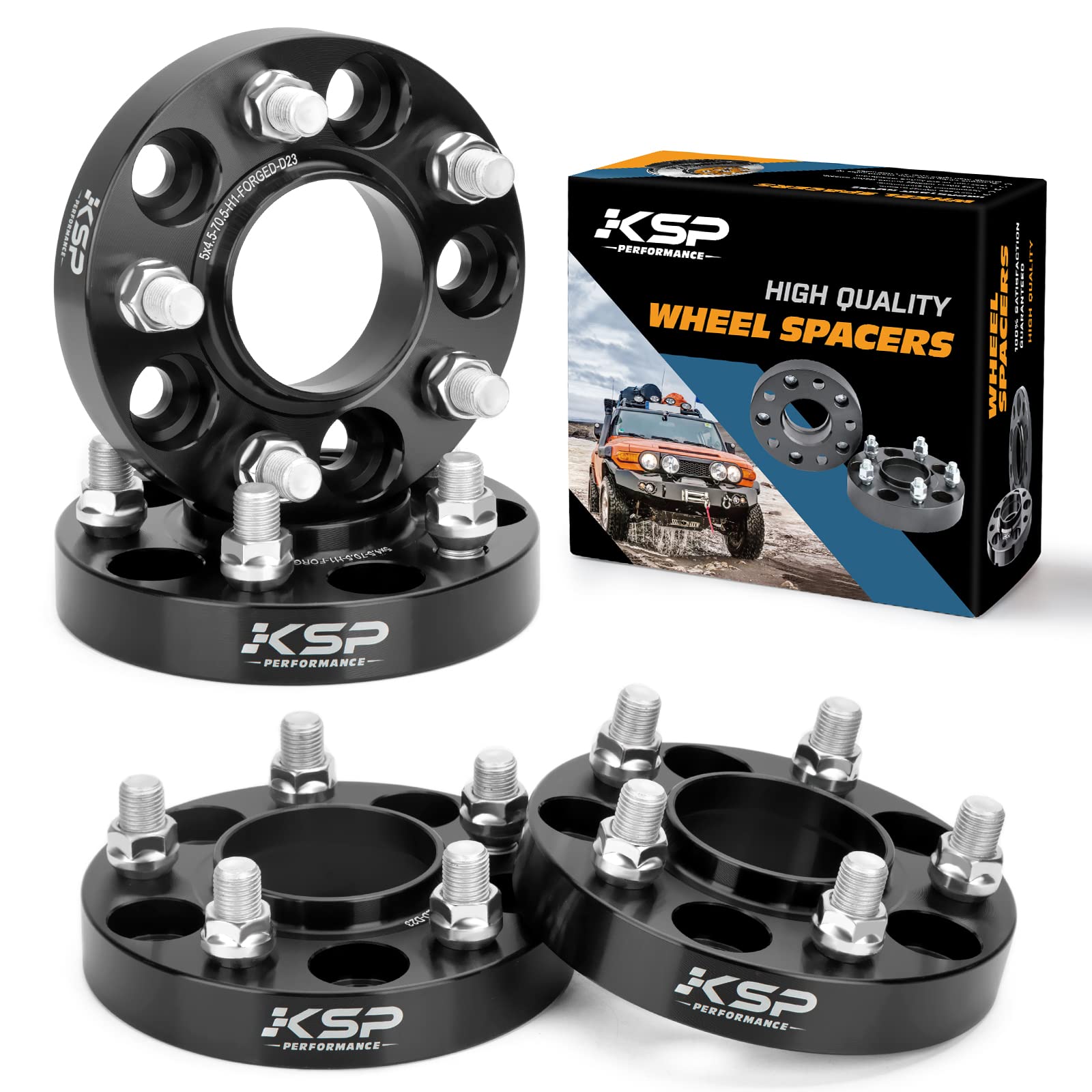 KSP 5X4.5 Wheel Spacers for Mustang Explorer, 1 inch 5x114.3mm Tire Spacers Adapters 25mm Thick 70.5mm Hub Bore with M14x1.5 Thread Pitch Fit for 2015-2024 Ford Mustang GT500 GT350 Mach 1 Black 4PCS