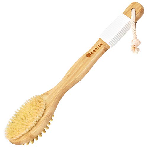 HEETA Body Brush, Long Handle Solid Wood Boar Bristle Brush, Lymphatic Drainage Massager, Body Exfoliating Brush for Shower, Gently Exfoliate Dead Skin & Cellulite, Natural Bristles Brush (Brown)