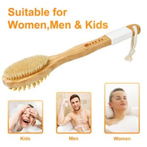 HEETA Body Brush, Long Handle Solid Wood Boar Bristle Brush, Lymphatic Drainage Massager, Body Exfoliating Brush for Shower, Gently Exfoliate Dead Skin & Cellulite, Natural Bristles Brush (Brown)