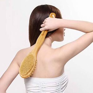 HEETA Body Brush, Long Handle Solid Wood Boar Bristle Brush, Lymphatic Drainage Massager, Body Exfoliating Brush for Shower, Gently Exfoliate Dead Skin & Cellulite, Natural Bristles Brush (Brown)