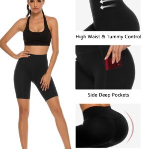 Stelle Womens High Waist Biker Cycling Fitness Gym Running Volleyball Workout Yoga Shorts (Medium, 8'' Black)