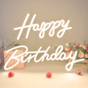 happy birthday neon sign for any themes birthday party, 2pcs size 23x8+16.5x8, happy birthgday neon light signs for all birthday celebration, any ages, christmas gifts warm white by divatla