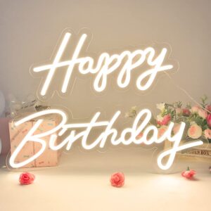 Happy Birthday Neon Sign for Any Themes Birthday Party, 2Pcs Size 23x8+16.5x8, Happy Birthgday Neon Light Signs for All Birthday Celebration, Any Ages, Christmas Gifts Warm White by DIVATLA