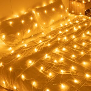 awq 200 led 9.8ft x 6.6ft string lights net mesh lights christmas net lights 8 modes for christmas wedding party home garden lawn bushes indoor outdoor decor (9.8ft x 6.6ft, warm white)