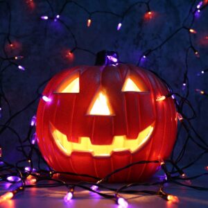 Halloween Orange Purple String Lights, 33ft 100 LED Halloween Decorative Lights with 8 Modes & Timer, Waterproof Battery Operated Purple Lights Orange String Lights for Halloween Party Decorations