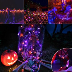 Halloween Orange Purple String Lights, 33ft 100 LED Halloween Decorative Lights with 8 Modes & Timer, Waterproof Battery Operated Purple Lights Orange String Lights for Halloween Party Decorations