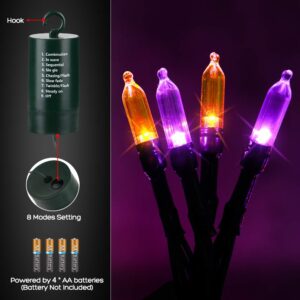 Halloween Orange Purple String Lights, 33ft 100 LED Halloween Decorative Lights with 8 Modes & Timer, Waterproof Battery Operated Purple Lights Orange String Lights for Halloween Party Decorations