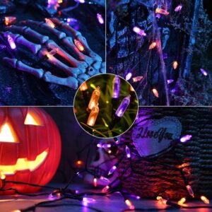 Halloween Orange Purple String Lights, 33ft 100 LED Halloween Decorative Lights with 8 Modes & Timer, Waterproof Battery Operated Purple Lights Orange String Lights for Halloween Party Decorations