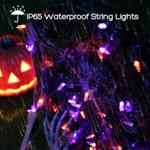 Halloween Orange Purple String Lights, 33ft 100 LED Halloween Decorative Lights with 8 Modes & Timer, Waterproof Battery Operated Purple Lights Orange String Lights for Halloween Party Decorations