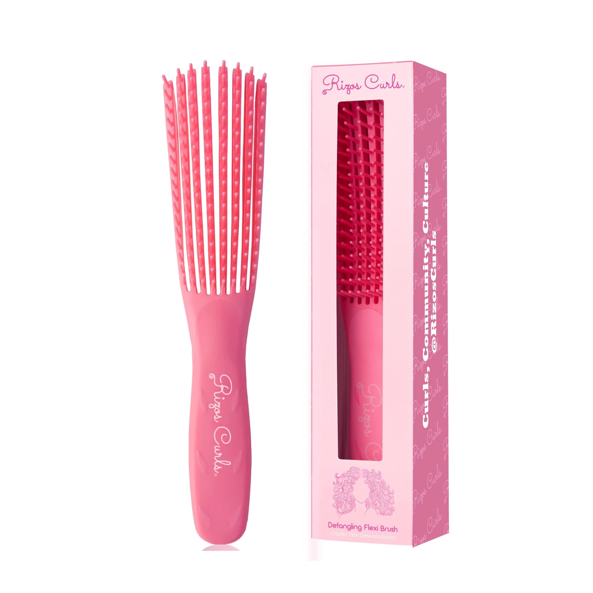 Rizos Curls Detangling Flexi Brush, Detangle Curly, Coily & Kinky Curls, Shower Brush, Reduce Hair Loss & Breakage, Distribute Product and Add Shine, Pink