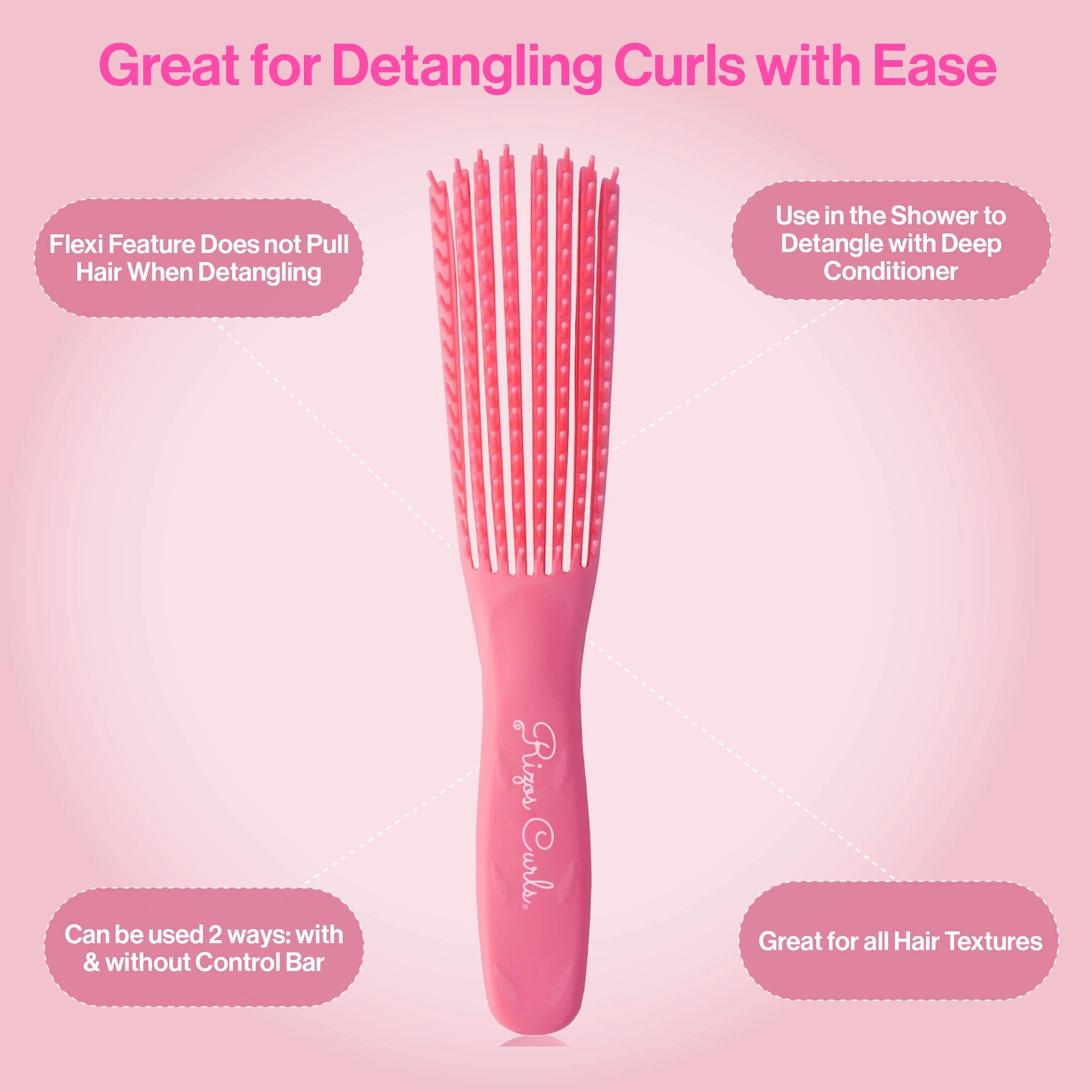 Rizos Curls Detangling Flexi Brush, Detangle Curly, Coily & Kinky Curls, Shower Brush, Reduce Hair Loss & Breakage, Distribute Product and Add Shine, Pink