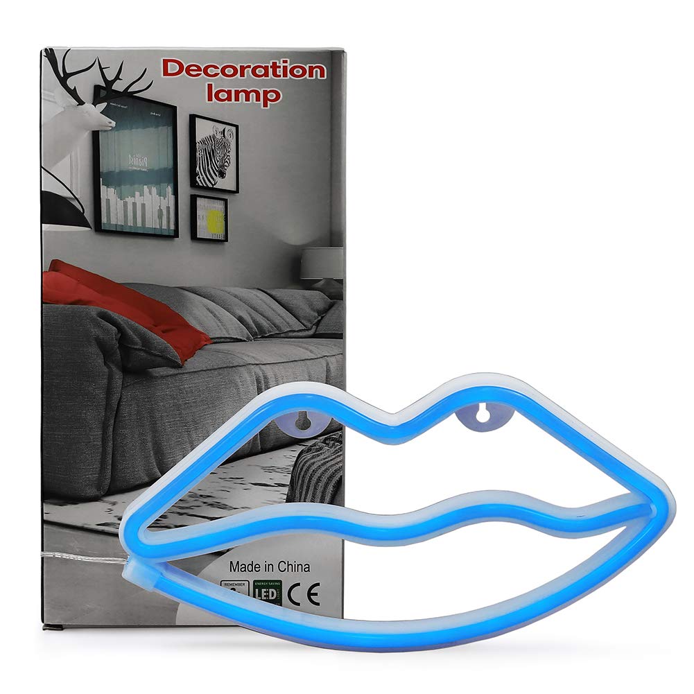 Lip Shaped Neon Signs by woohaha Led Neon Light Art Decorative Lights Wall Decor for Christmas Children Baby Room Wedding Party Decoration (Blue)