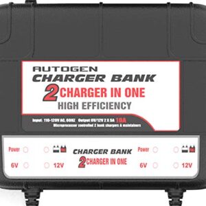 AUTOGEN 2-Bank Marine Battery Charger, 10-Amp (5-Amp Per Bank) Dual Battery Trickle Charger Maintainer, 6V & 12V Onboard Battery Charger and Battery Maintainer