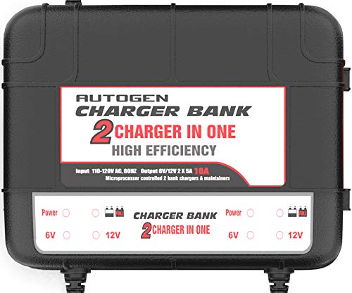 AUTOGEN 2-Bank Marine Battery Charger, 10-Amp (5-Amp Per Bank) Dual Battery Trickle Charger Maintainer, 6V & 12V Onboard Battery Charger and Battery Maintainer