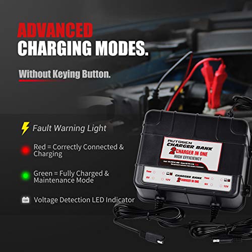 AUTOGEN 2-Bank Marine Battery Charger, 10-Amp (5-Amp Per Bank) Dual Battery Trickle Charger Maintainer, 6V & 12V Onboard Battery Charger and Battery Maintainer