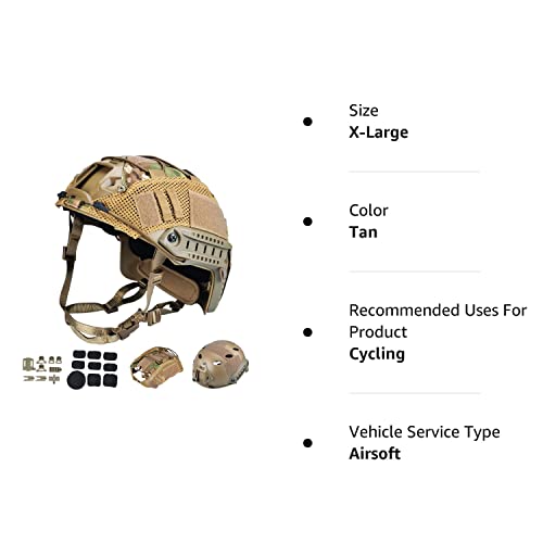 ActionUnion Tactical Airsoft Paintball Fast Helmet with Cover PJ Type Adjustable Protective NVG Mount forMulticam Military Sports Hunting Shooting (Tan-CP)