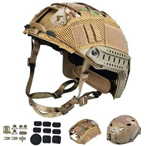 actionunion tactical airsoft paintball fast helmet with cover pj type adjustable protective nvg mount formulticam military sports hunting shooting (tan-cp)