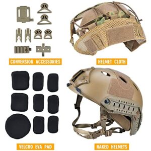 ActionUnion Tactical Airsoft Paintball Fast Helmet with Cover PJ Type Adjustable Protective NVG Mount forMulticam Military Sports Hunting Shooting (Tan-CP)