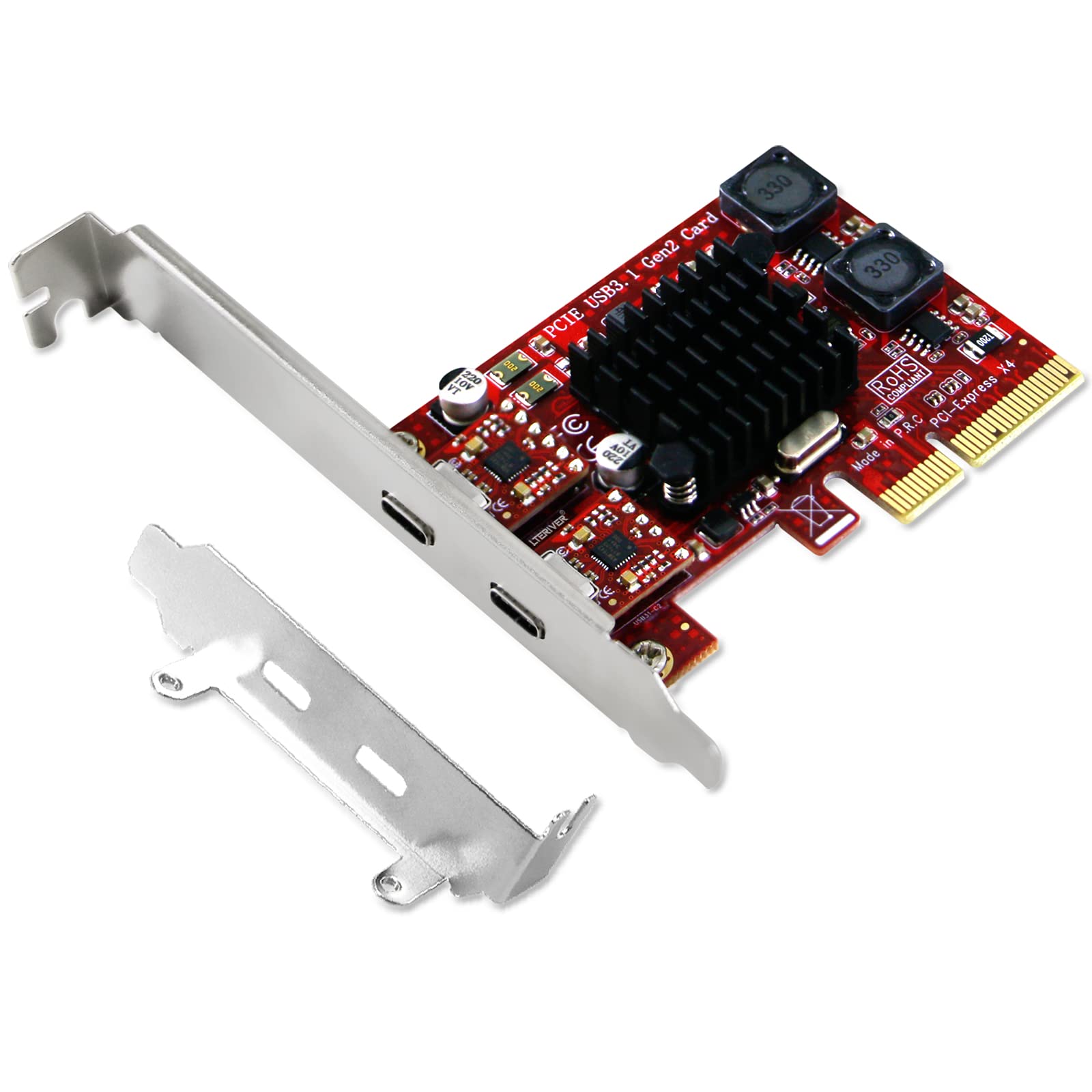 PCI Express to 2X USB 3.1 GEN2 Type C 10Gbps Ports Card for Windows 7, 8.1, 10, 11 (32/64) and MAC OS 10.9,10.10,10.12,10.13,10.14,10.15 PCs, Built in Smart Power Control Technology (PCE-U312C)