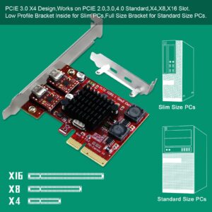 PCI Express to 2X USB 3.1 GEN2 Type C 10Gbps Ports Card for Windows 7, 8.1, 10, 11 (32/64) and MAC OS 10.9,10.10,10.12,10.13,10.14,10.15 PCs, Built in Smart Power Control Technology (PCE-U312C)