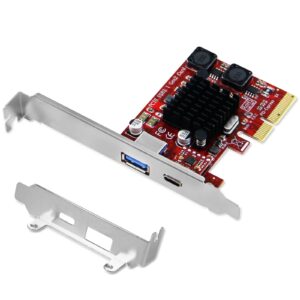pcie to usb 3.1 gen2 10gbps card for windows 7, 8.1, 10, 11 (32/64) and mac os 10.9,10.10,10.12,10.13,10.14,10.15 pcs, built in smart power control technology, 1x usb-c and 1xusb-a (pce-u31ac)