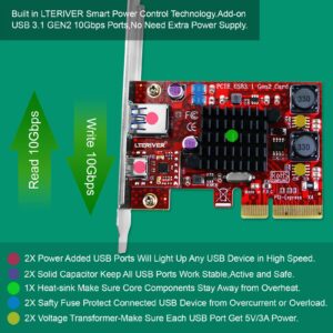 PCIE to USB 3.1 GEN2 10Gbps Card for Windows 7, 8.1, 10, 11 (32/64) and MAC OS 10.9,10.10,10.12,10.13,10.14,10.15 PCs, Built in Smart Power Control Technology, 1X USB-C and 1XUSB-A (PCE-U31AC)