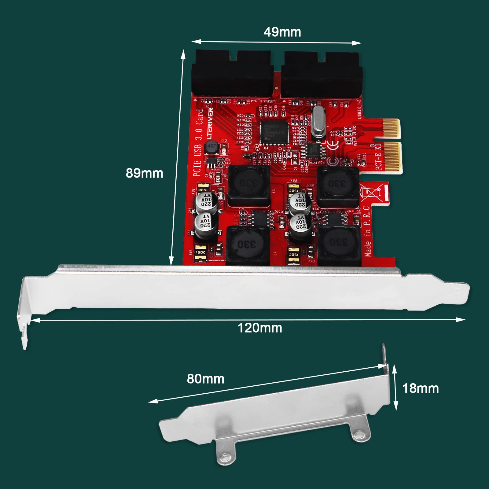 LTERIVER PCIE to 2X 19Pin USB 3.0 Header, PCIE Superspeed USB 3.0 5Gbps Expansion Card for Windows 11, 10, 8.1, 8, 7, XP (32/64bit) Desktop PCs, Built in Smart Power Control Technology (PCE-IN4)