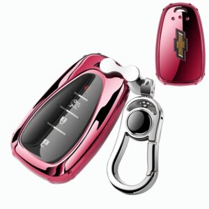 k lakey chevy key fob cover,compatible with chevrolet chevy malibu camaro cruze spark volt sonic trax equinox smart car key soft tpu case shell protector with alloy keychain pink