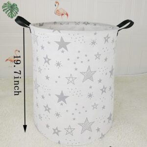 ACMUUNI 19.7" Round Canvas Large Clothes Basket Laundry Hamper with Handles,Waterproof Cotton Storage Organizer Perfect for Kids Boys Girls Toys Room, Bedroom, Nursery,Home,Gift Basket(Grey Star)